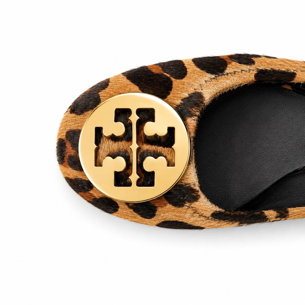 100% Genuine Leather and Calf Hair Tory Burch Reva Leopard Ballet Flats Size 7 - Picture 5 of 8